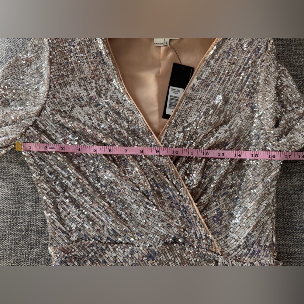 New SACHIN + BABI Delaney Sequinned Mini Dres Sz: 6 Silver Long sleeve - Picture 10 of 15